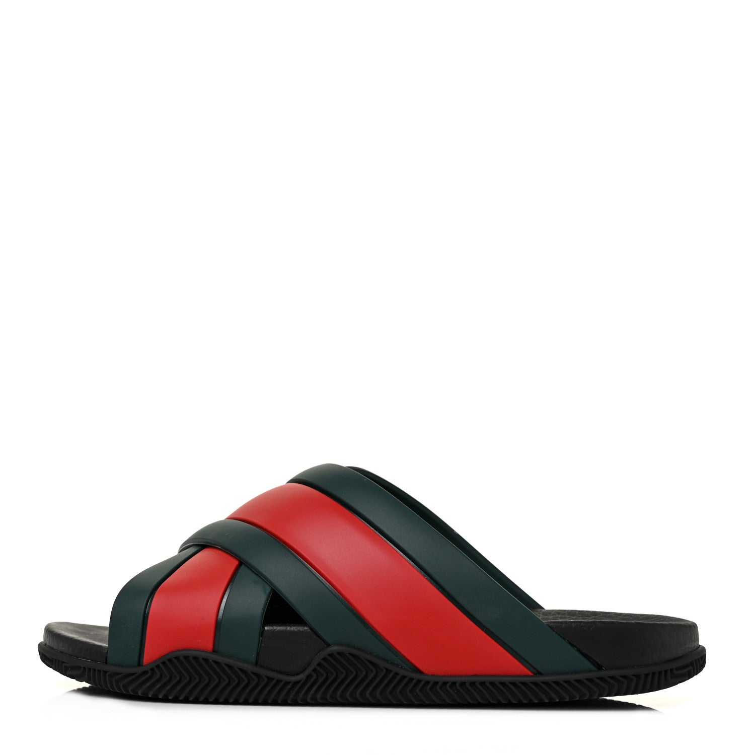Gucci Rubber Web Womens Criss Cross Slide Sandals 38 Green Red 1 of 8