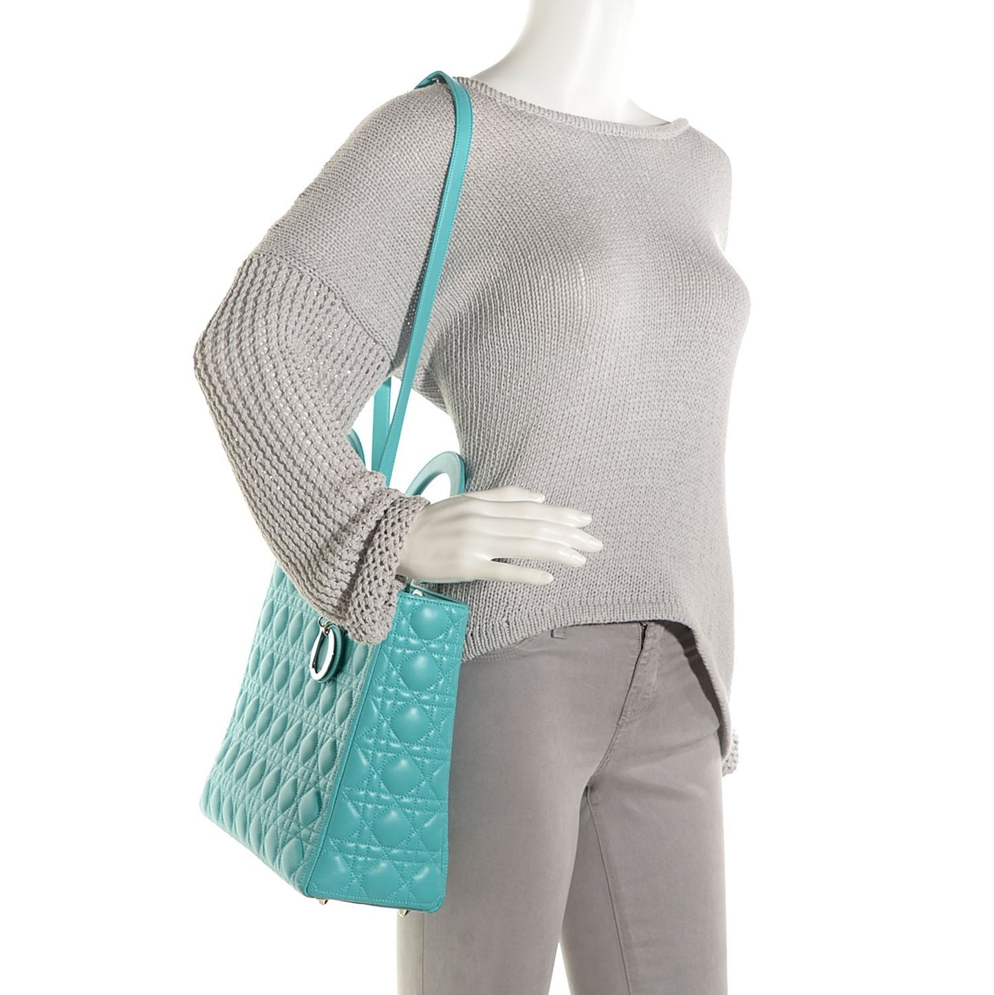 Lambskin Cannage Large Lady Dior Turquoise