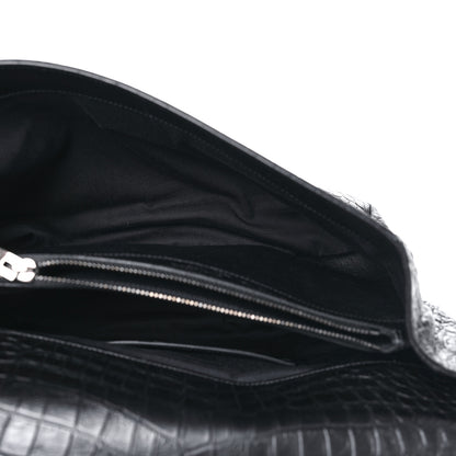 Saint Laurent Calfskin Crocodile Embossed Large College Monogram Satchel Black 5 of 11