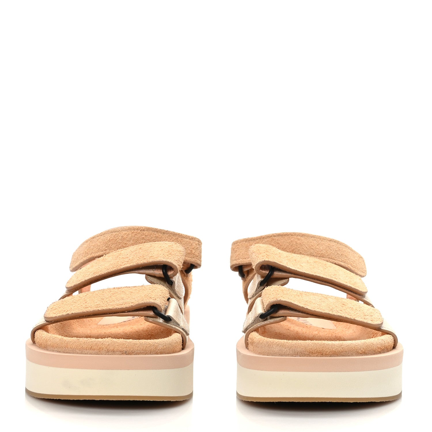 Chanel Suede Calfskin Velcro Flat Sandals 37 Beige 2 of 8