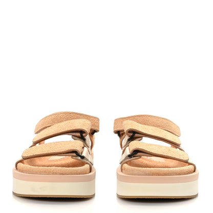Chanel Suede Calfskin Velcro Flat Sandals 37 Beige 2 of 8
