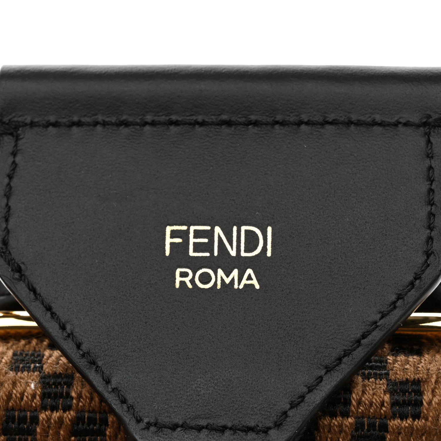 Fendi Ribbon Vitello King Logo Embossed Gingham Woven Adjustable Strap You Camel Black 4 of 5