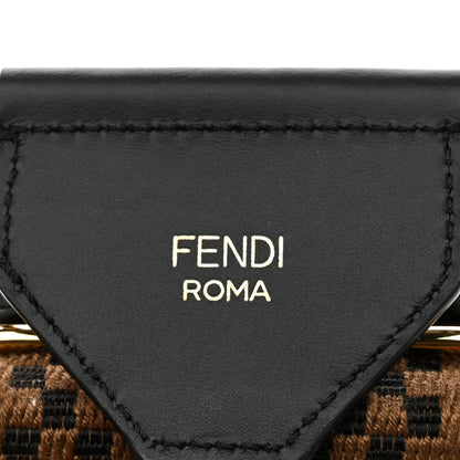 Fendi Ribbon Vitello King Logo Embossed Gingham Woven Adjustable Strap You Camel Black 4 of 5