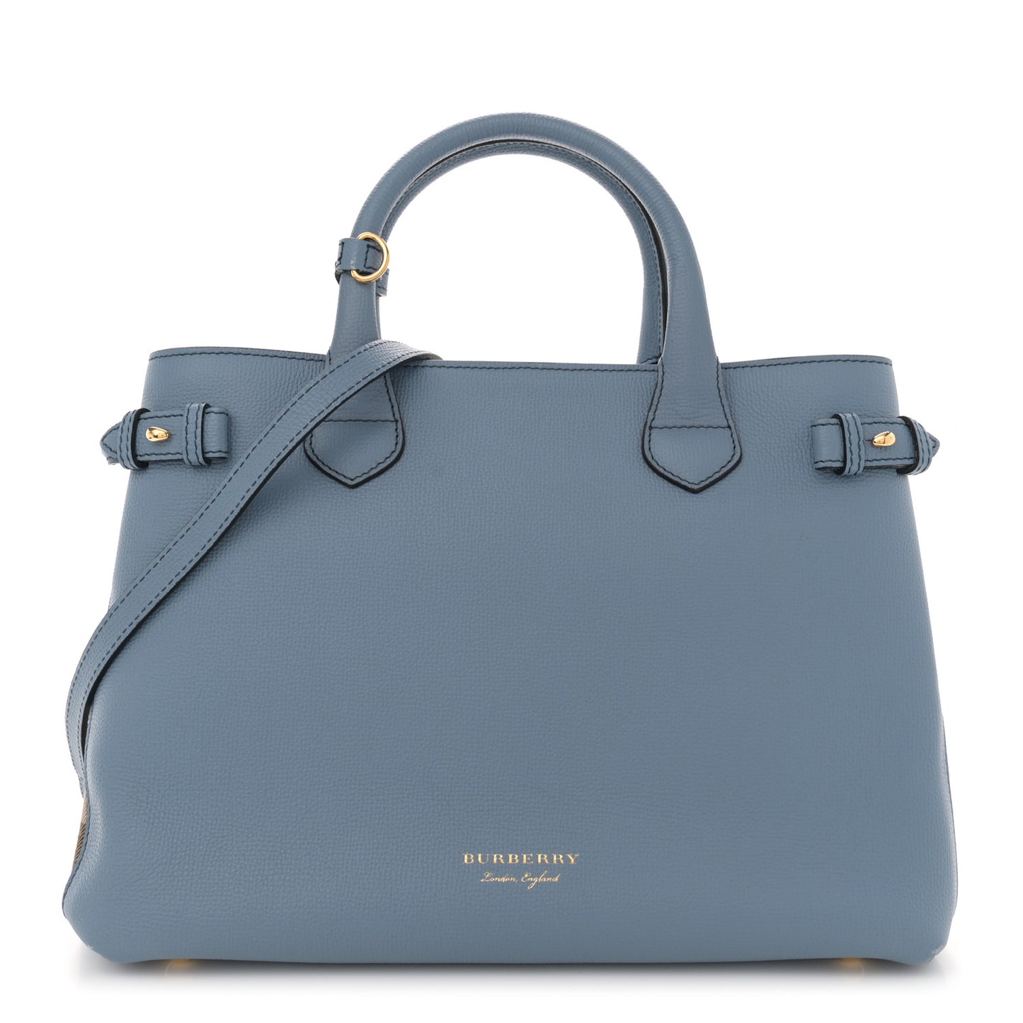 Derby Calfskin House Check Medium Banner Tote Slate Blue