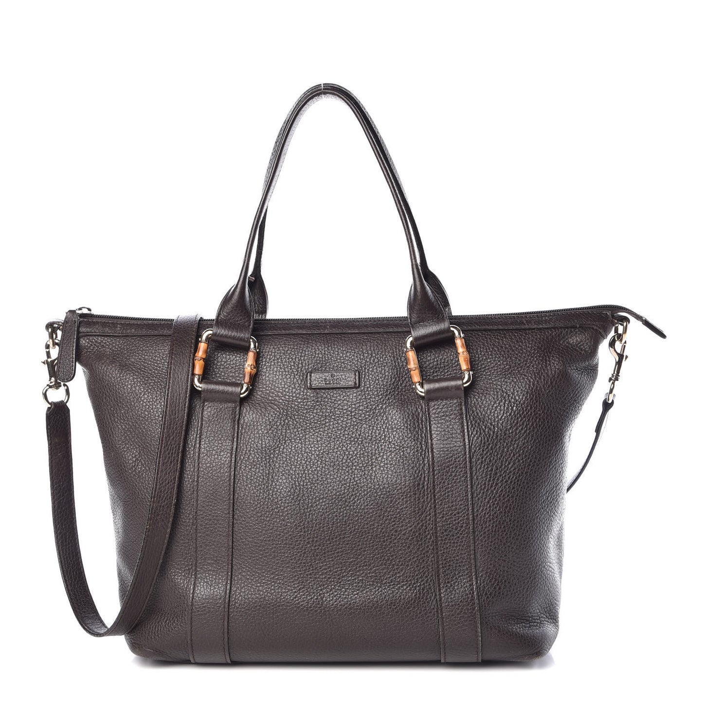 Calfskin Bamboo Top Handle Tote Dark Brown