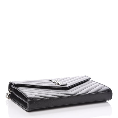Saint Laurent Grain De Poudre Matelasse Chevron Monogram Chain Wallet Black 4 of 8