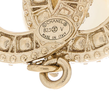 Chanel Crystal Timeless CC Pearl Drop Earrings Light Gold 4 of 4