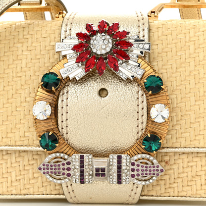 Miu Miu Raffia Madras Crystal Embellished Lady Shoulder Bag Naturale Pirite 7 of 11