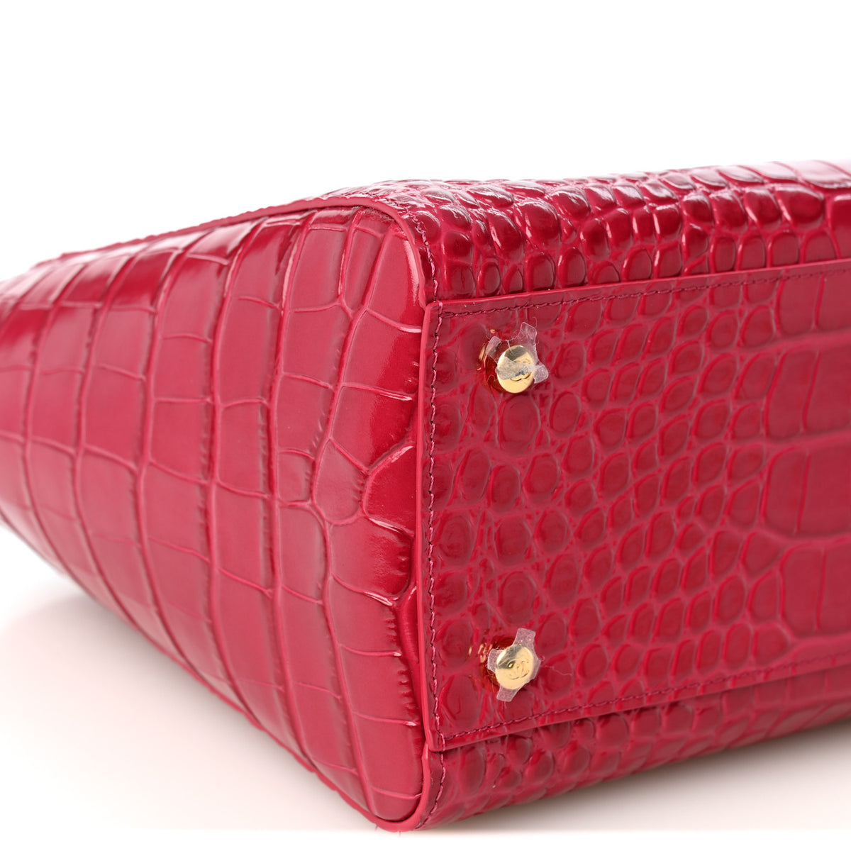 Calfskin Crocodile Embossed Archetype Small Shopping Tote Fuchsia