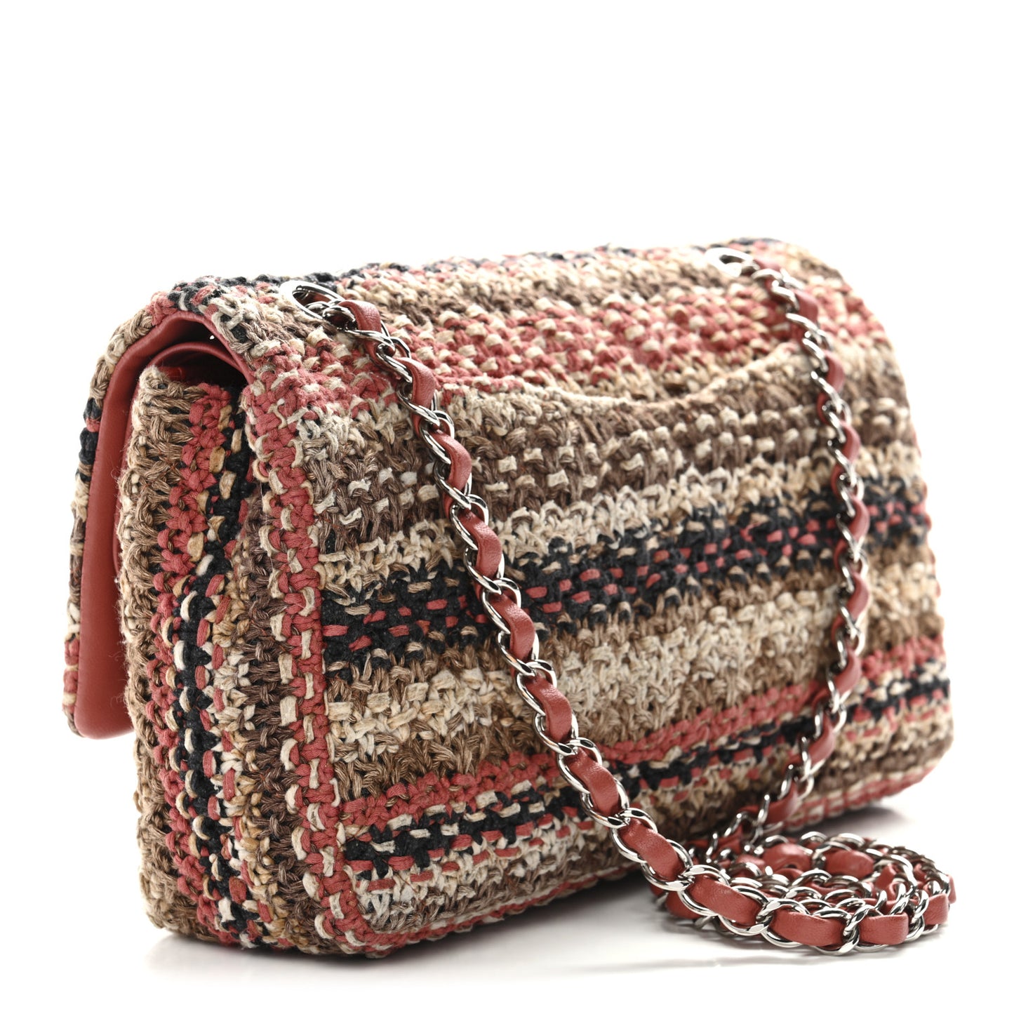 Tweed Quilted Medium Double Flap Beige Multicolor