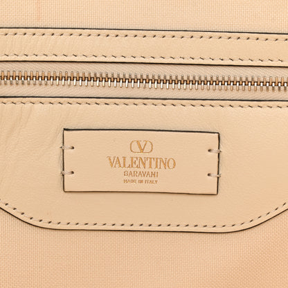 Valentino Garavani Metallic Boucle Raffia Calfskin Rockstud Shoulder Tote White Gold Ivory 6 of 15