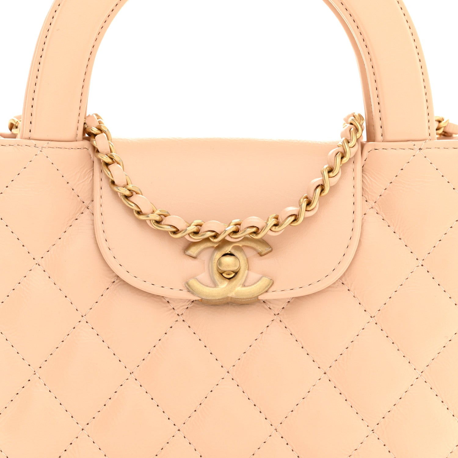 Chanel Shiny Aged Calfskin Quilted Nano Kelly Shopper Beige 8 of 11
