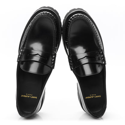 Saint Laurent Glazed Calfskin Chunky Le Loafer Penny Slippers 38 Black 2 of 10
