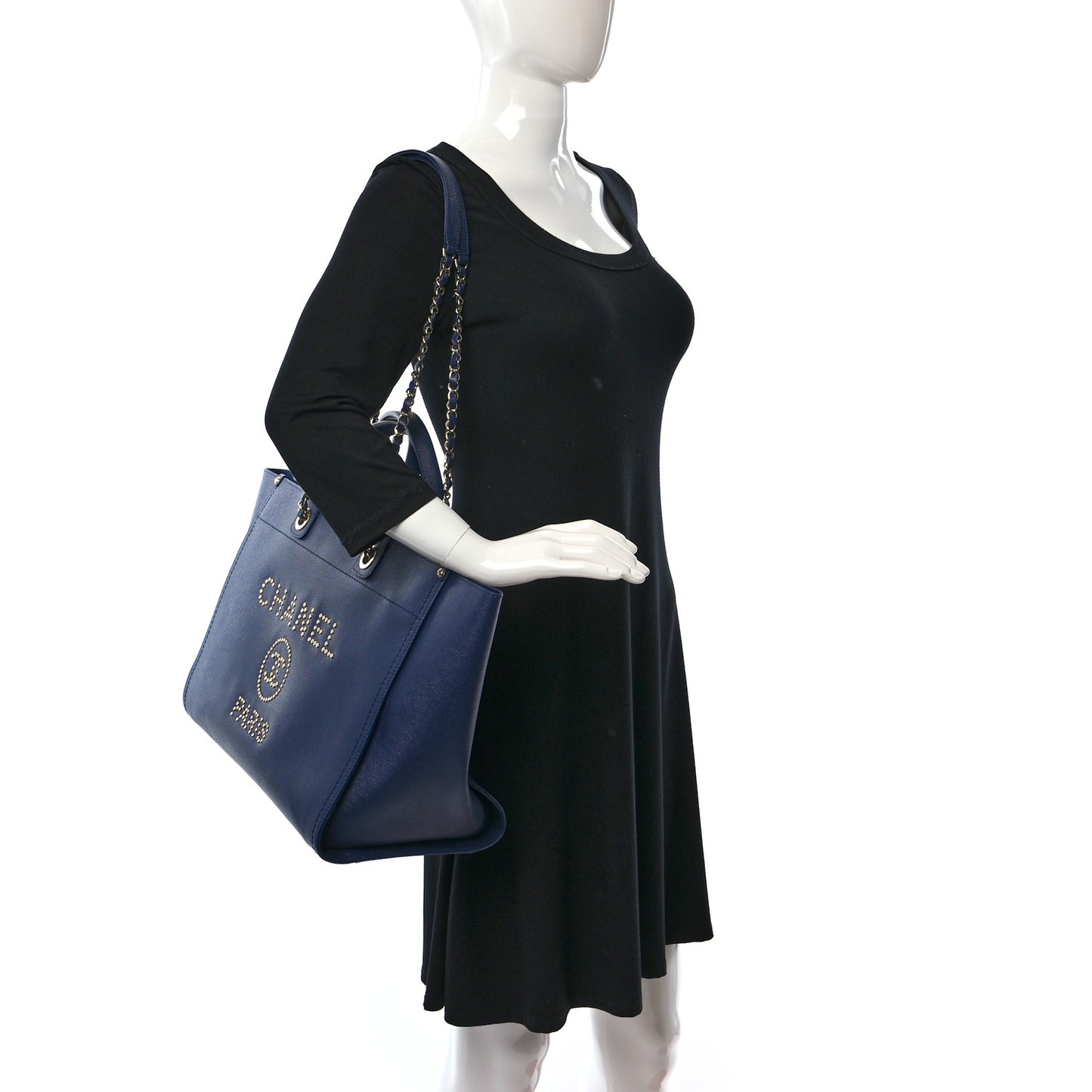 Caviar Medium Studded Deauville Tote Navy
