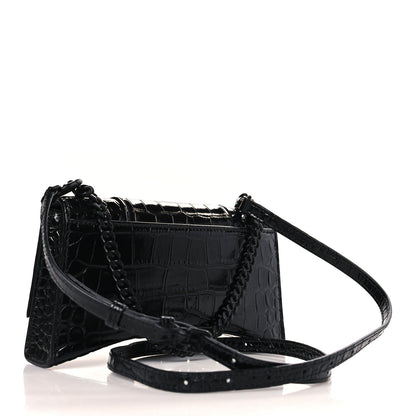 Balenciaga Shiny Calfskin Monochrome Crocodile Embossed Hourglass Chain Bag XS Black 3 of 8