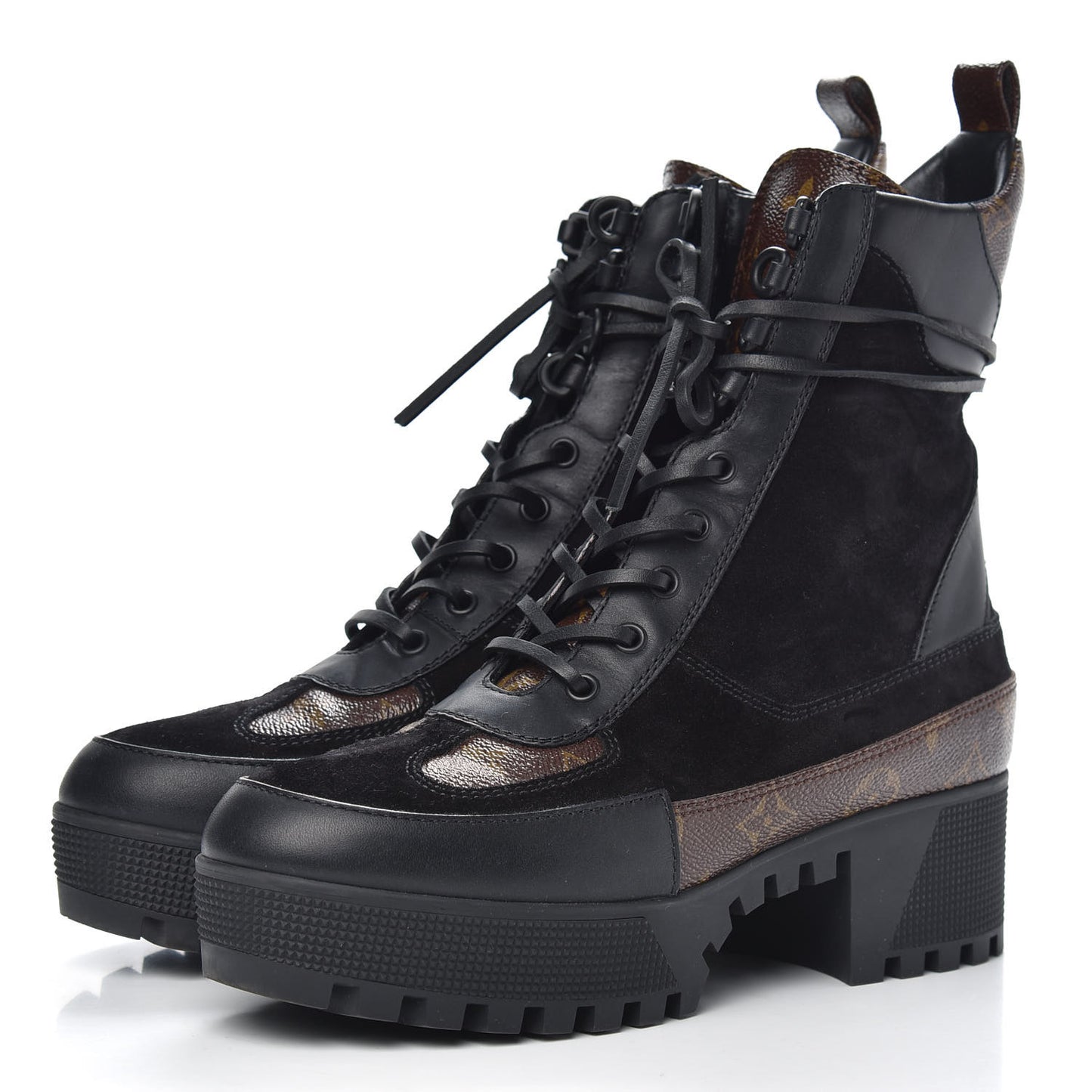 Suede Calfskin Monogram Laureate Platform Desert Boots 40 Black