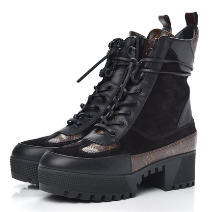 Louis Vuitton Suede Calfskin Monogram Laureate Platform Desert Boots 40 Black 3 of 7