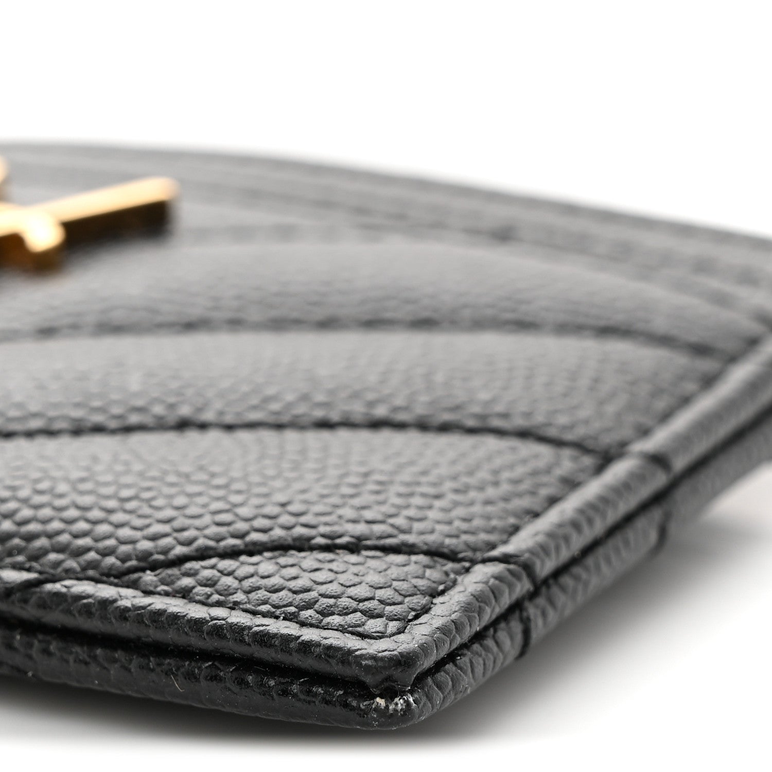 Saint Laurent Grain De Poudre Matelasse Chevron Monogram Credit Card Case Black 9 of 10