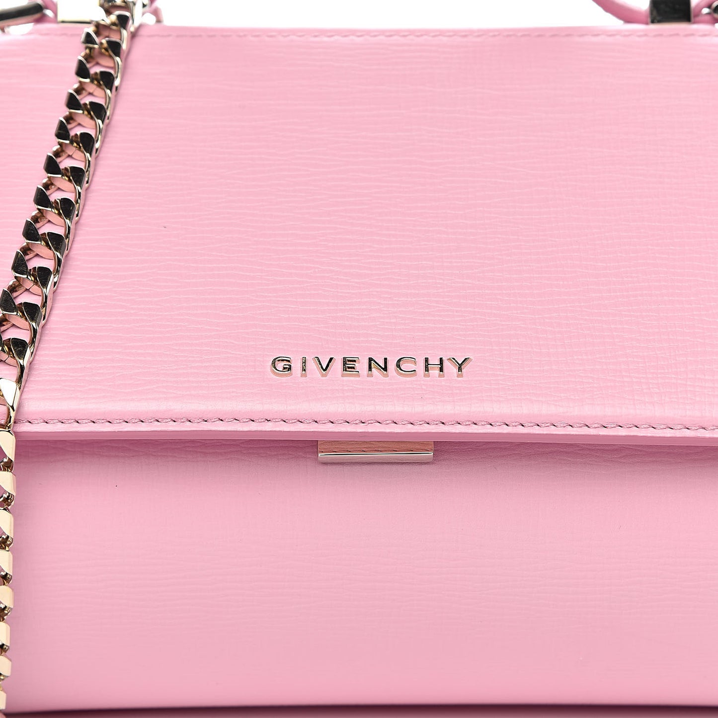Textured Calfskin Mini Pandora Box Chain Crossbody Bag Bright Pink