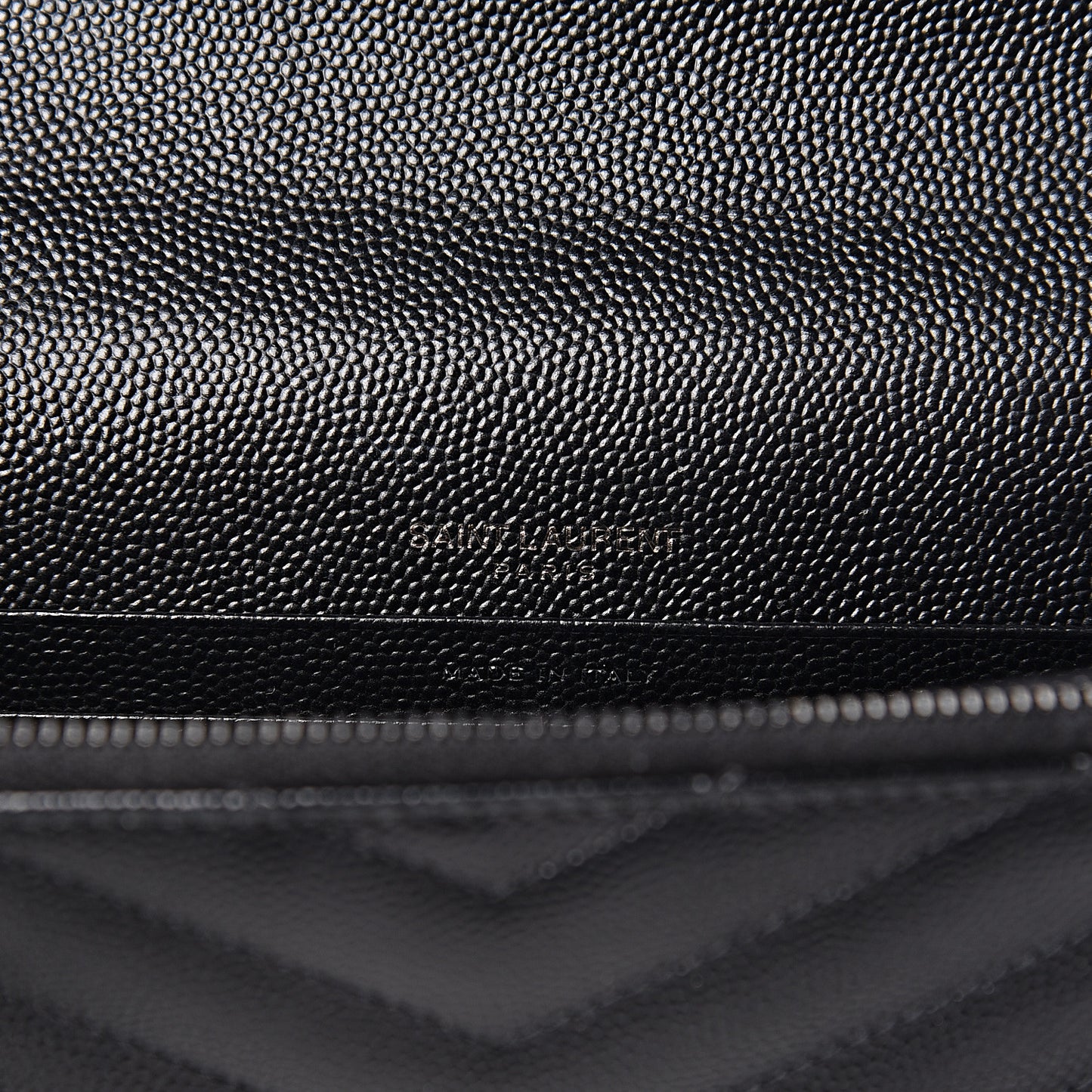 Grain De Poudre Matelasse Chevron Monogram Envelope Chain Wallet Black