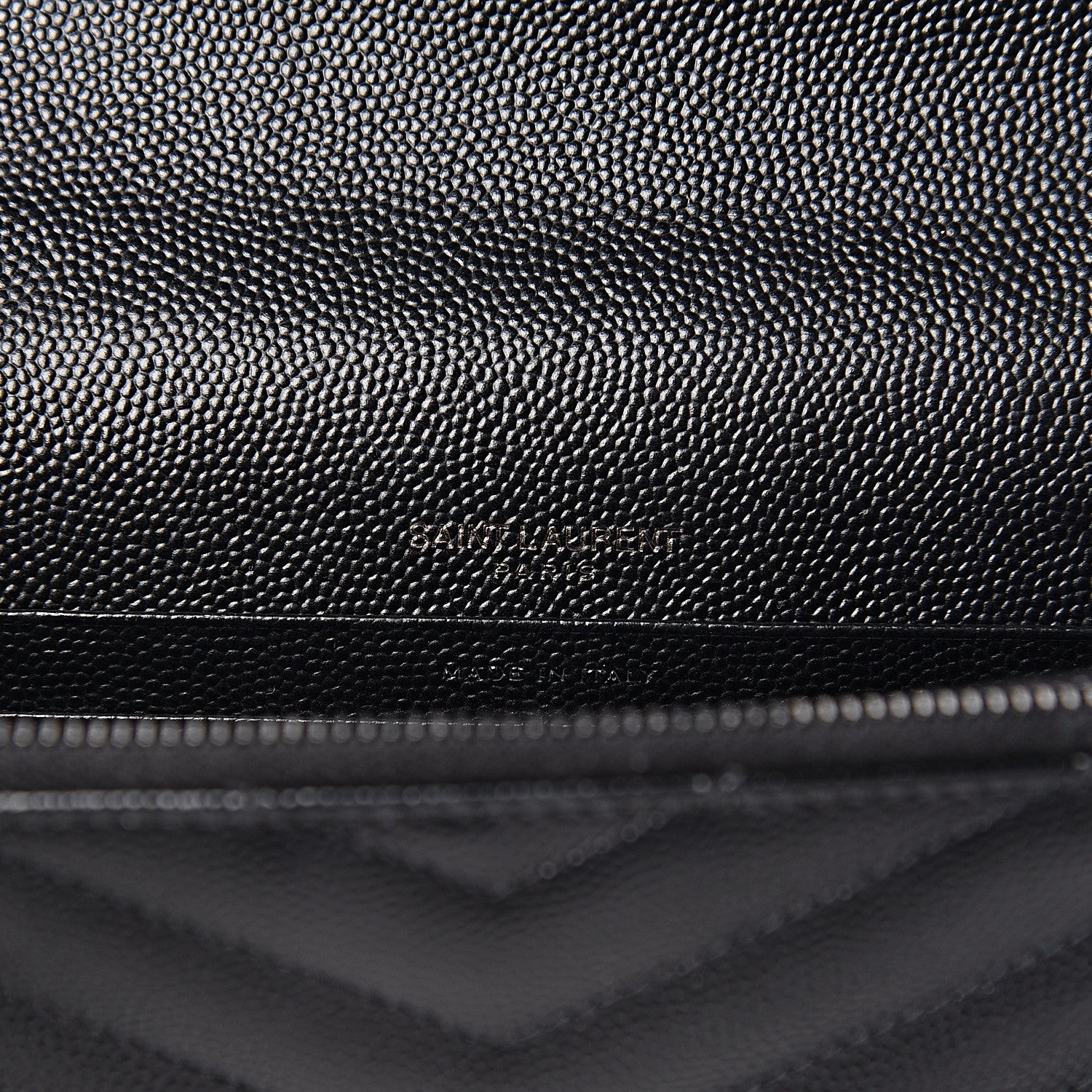 Saint Laurent Grain De Poudre Matelasse Chevron Monogram Envelope Chain Wallet Black 6 of 16