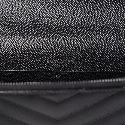Saint Laurent Grain De Poudre Matelasse Chevron Monogram Envelope Chain Wallet Black 6 of 16