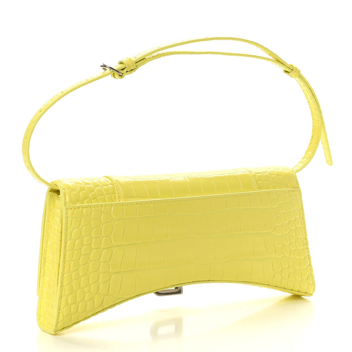 Shiny Calfskin Crocodile Embossed Hourglass Stretch Sling Shoulder Bag Light Yellow