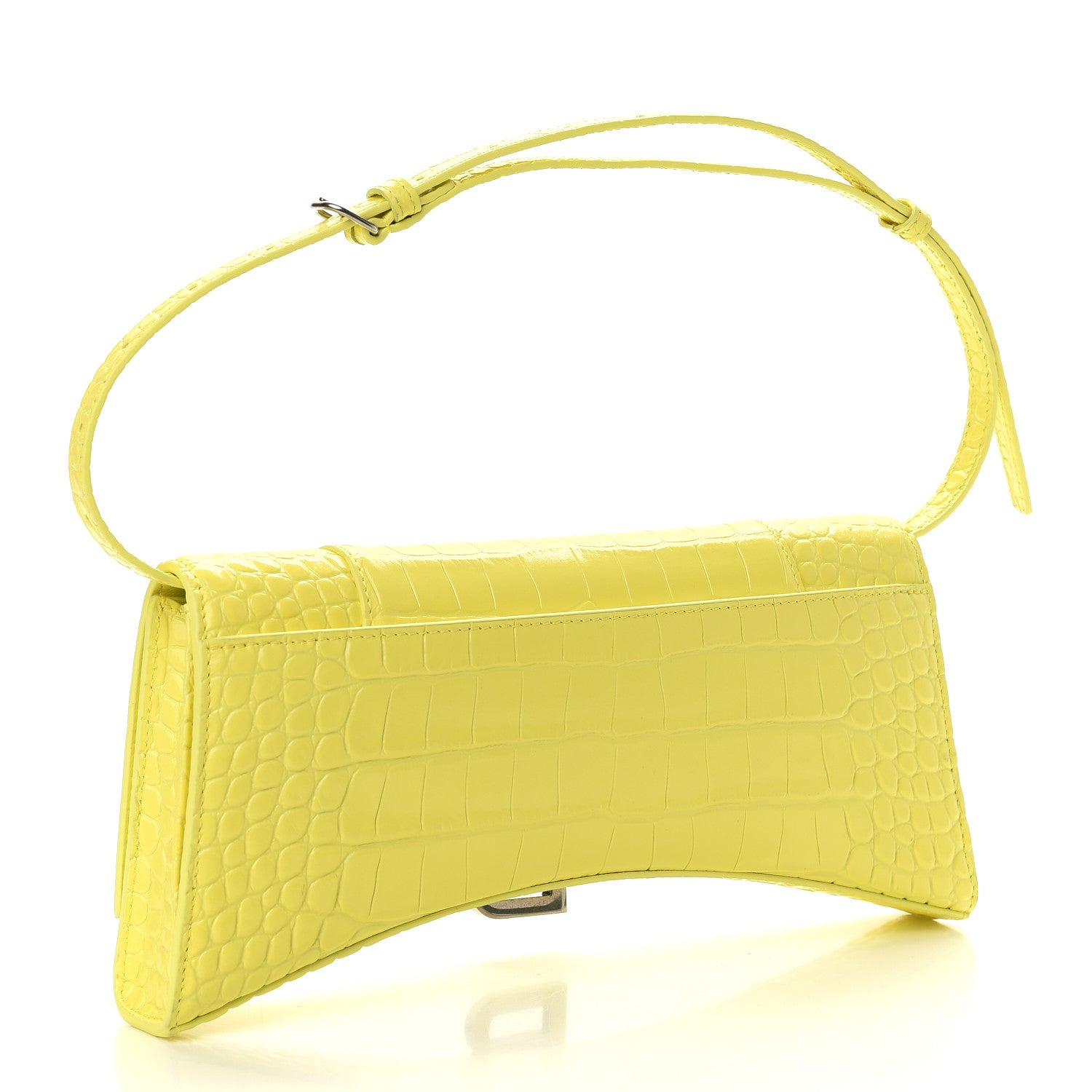 Balenciaga Shiny Calfskin Crocodile Embossed Hourglass Stretch Sling Shoulder Bag Light Yellow 3 of 10