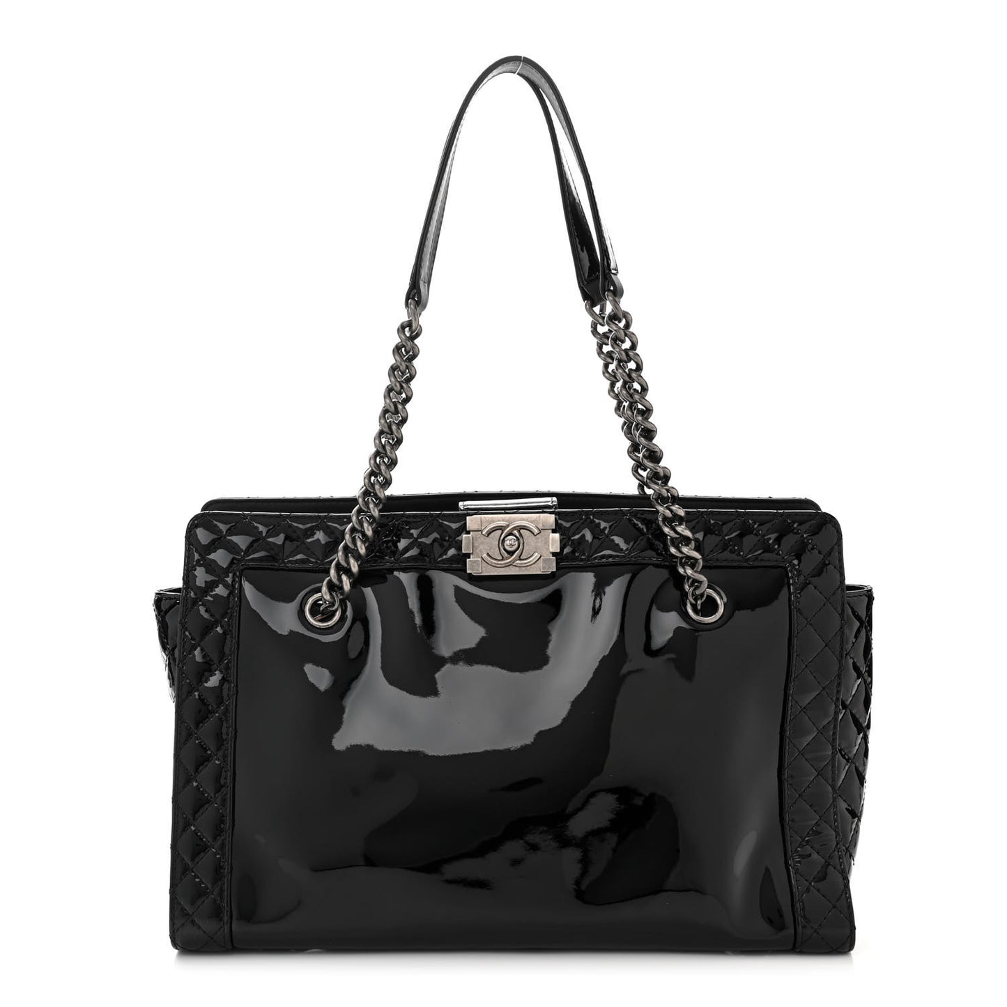 Patent Quilted Reverso Boy Tote Black