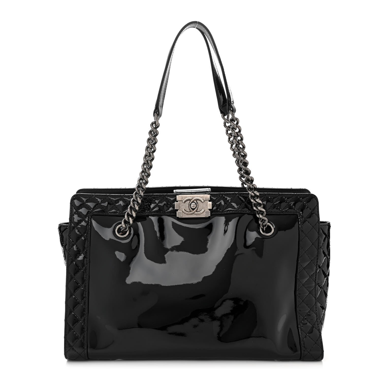 Chanel Patent Quilted Reverso Boy Tote Black 1 of 10
