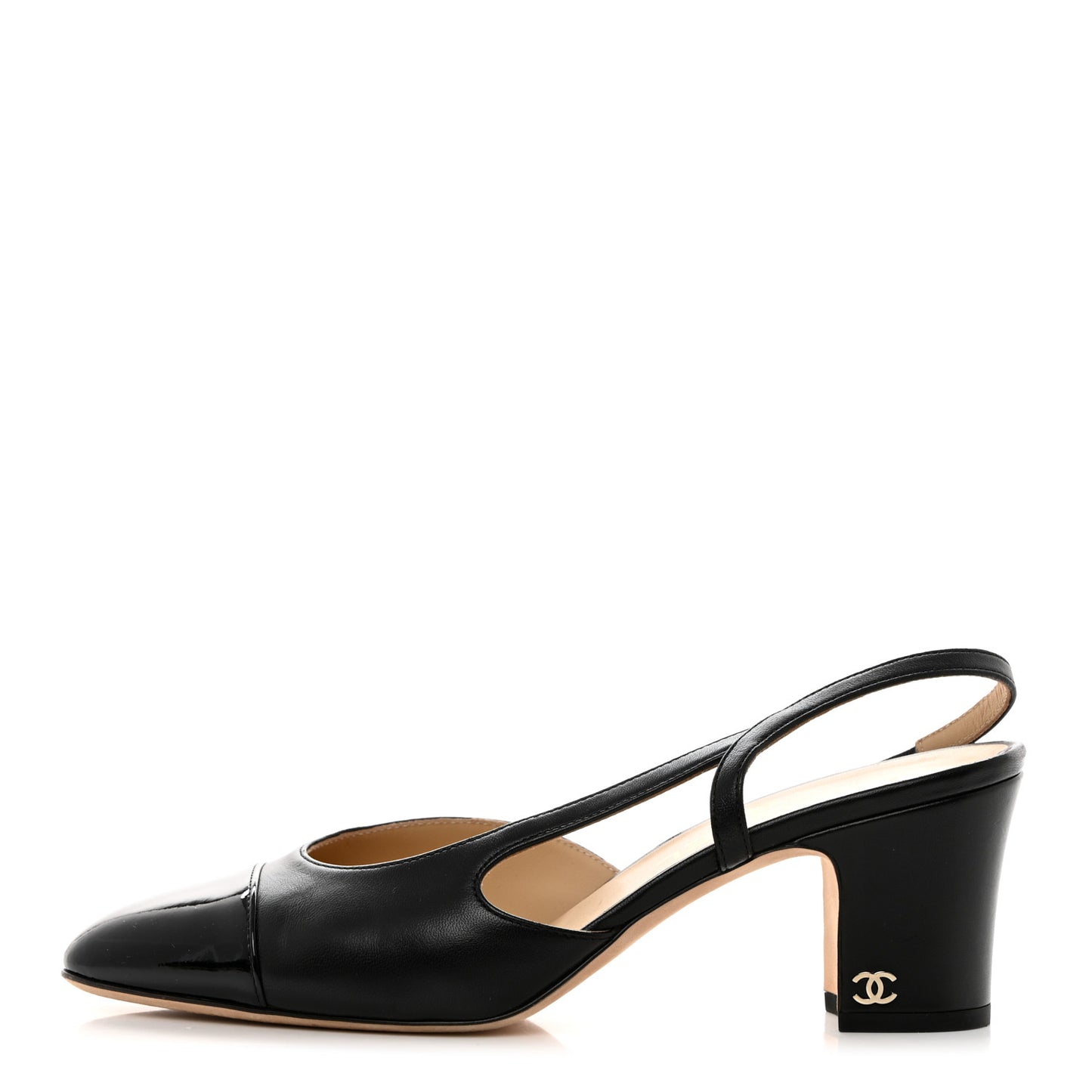 Lambskin Patent Cap Toe CC Slingback Pumps 38 Black