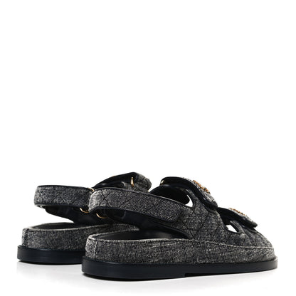 Chanel Velvet Velcro Dad Sandals 36 Grey 4 of 12