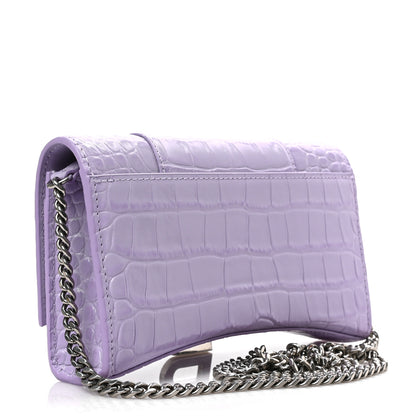 Balenciaga Shiny Calfskin Crocodile Embossed Hourglass Chain Bag Lilac 3 of 8