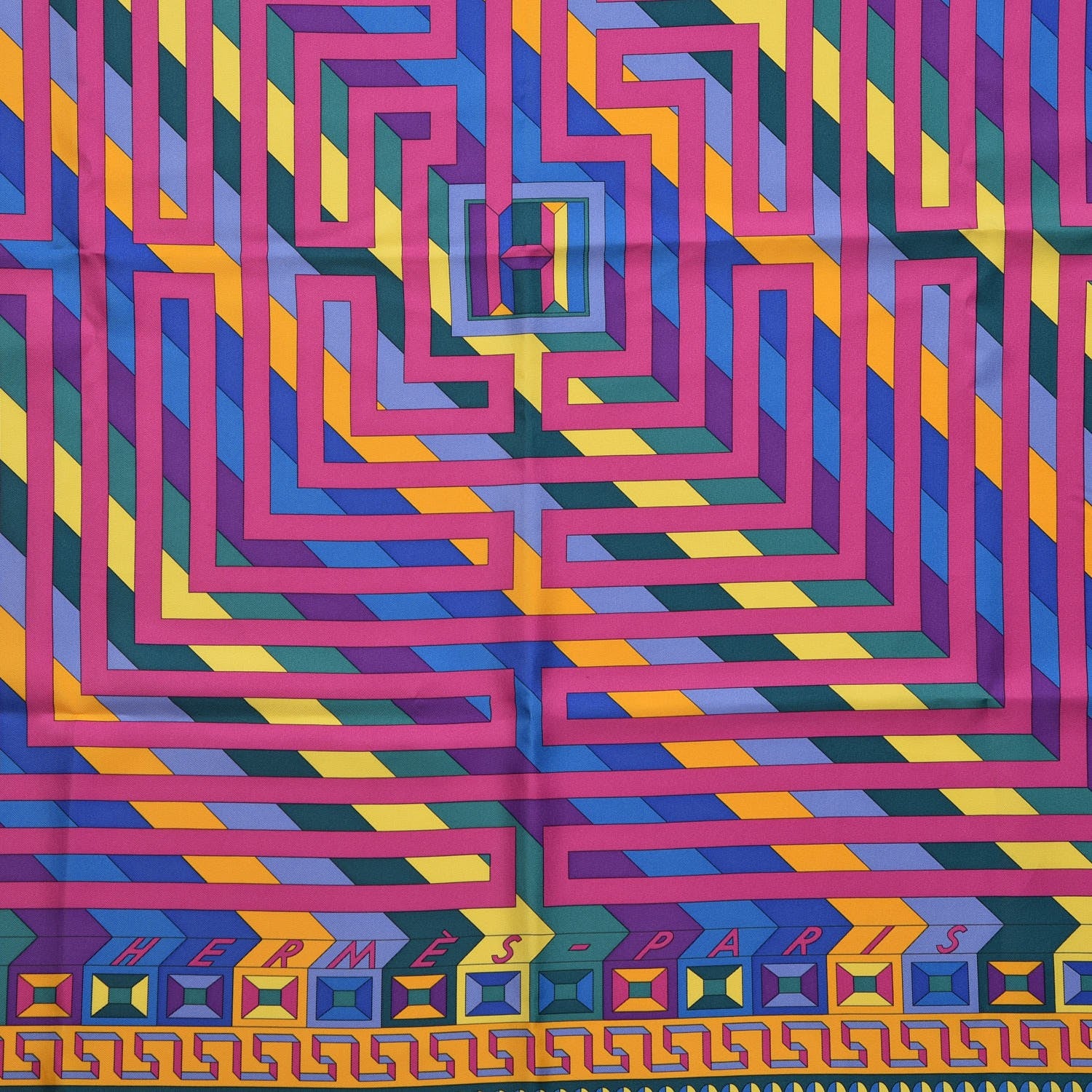 Hermes Silk Le Fil D'Ariane Scarf 90 Violet Vert Jaune 4 of 7
