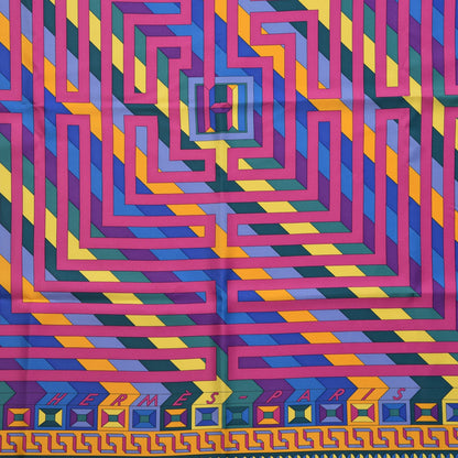 Hermes Silk Le Fil D'Ariane Scarf 90 Violet Vert Jaune 4 of 7