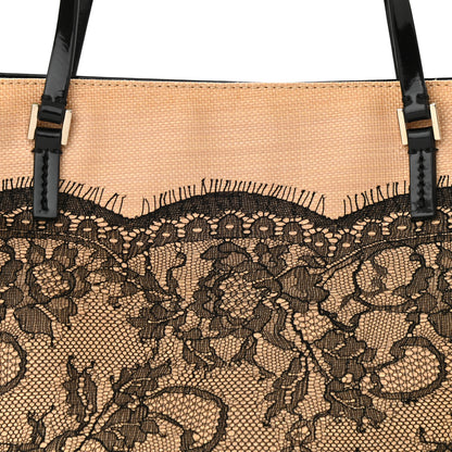 Valentino Garavani Raffia Straw Lace Tote Black 8 of 10
