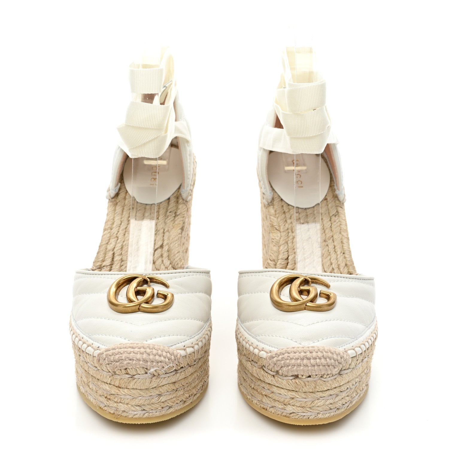 Gucci Nappa Matelasse GG Marmont Ankle Wrap Platform 35/120mm Espadrille Wedges 38.5 Great White 2 of 10