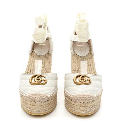 Gucci Nappa Matelasse GG Marmont Ankle Wrap Platform 35/120mm Espadrille Wedges 38.5 Great White 2 of 10