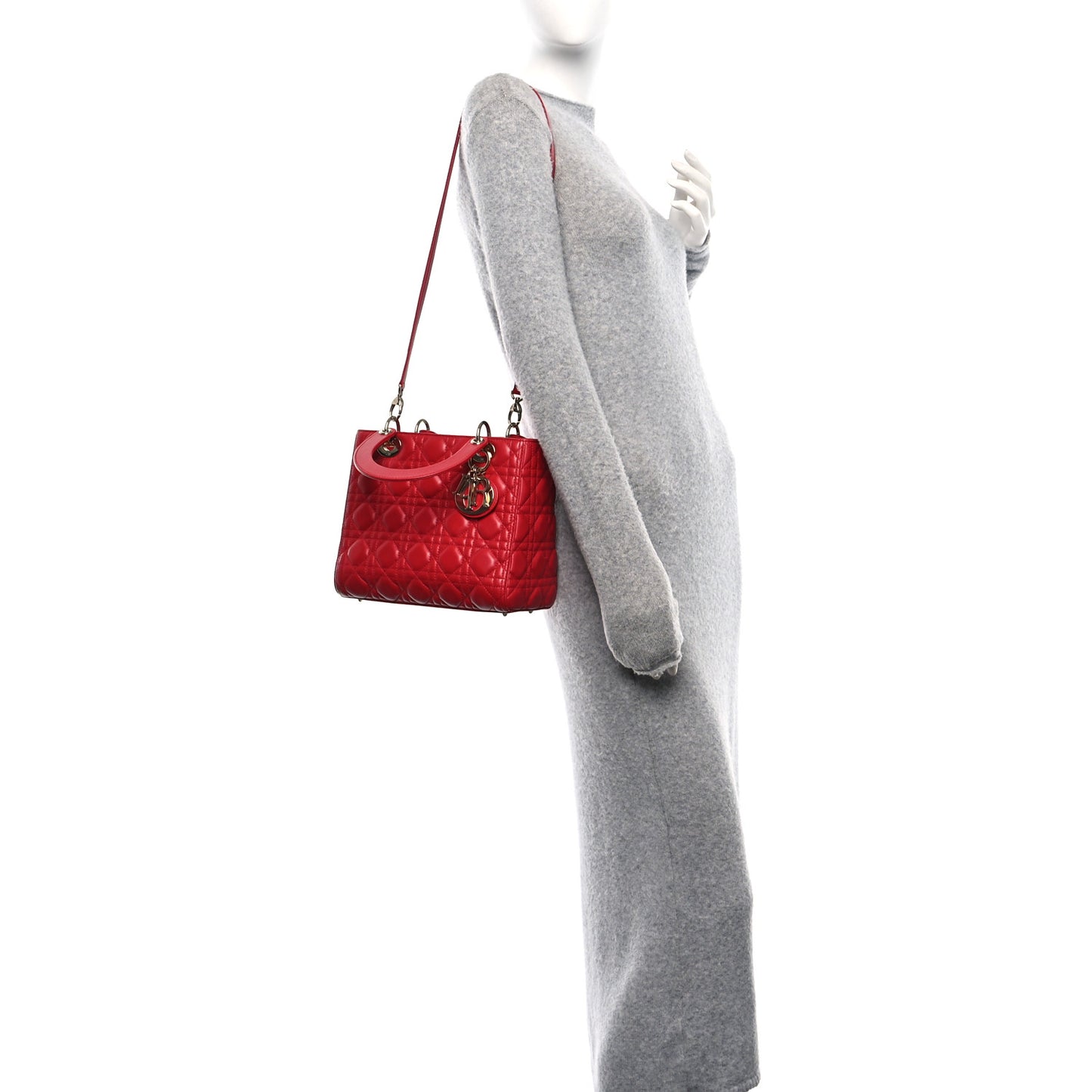 Lambskin Cannage Medium Lady Dior Red