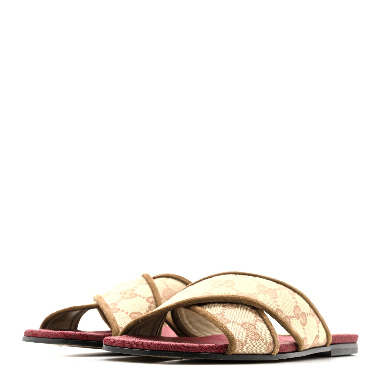 Gucci GG Monogram Suede Womens Criss Cross Slide Sandals 37 Beige Ruggine Cuir 4 of 12