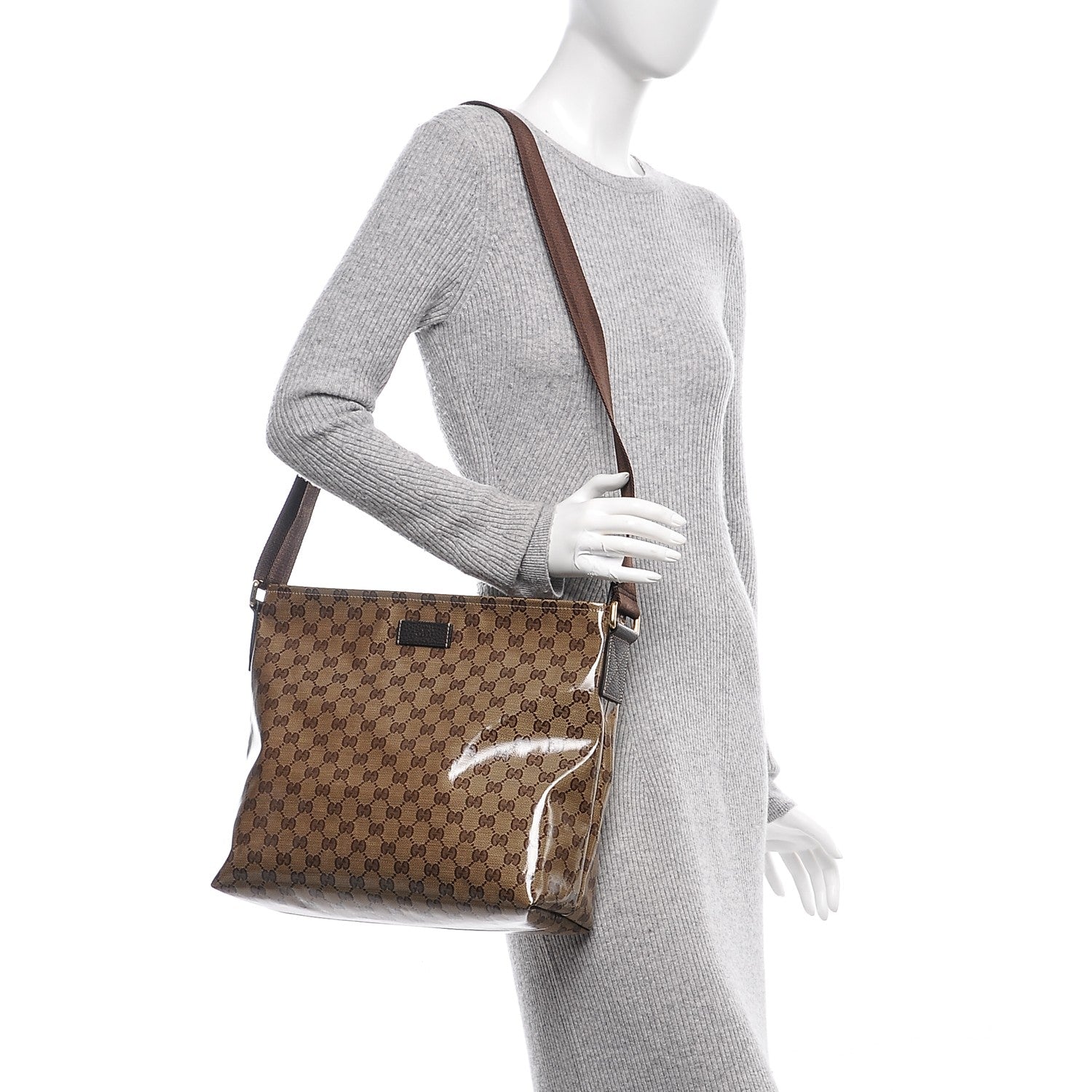 Gucci Crystal Monogram Large Flat Messenger Bag Dark Brown 2 of 7