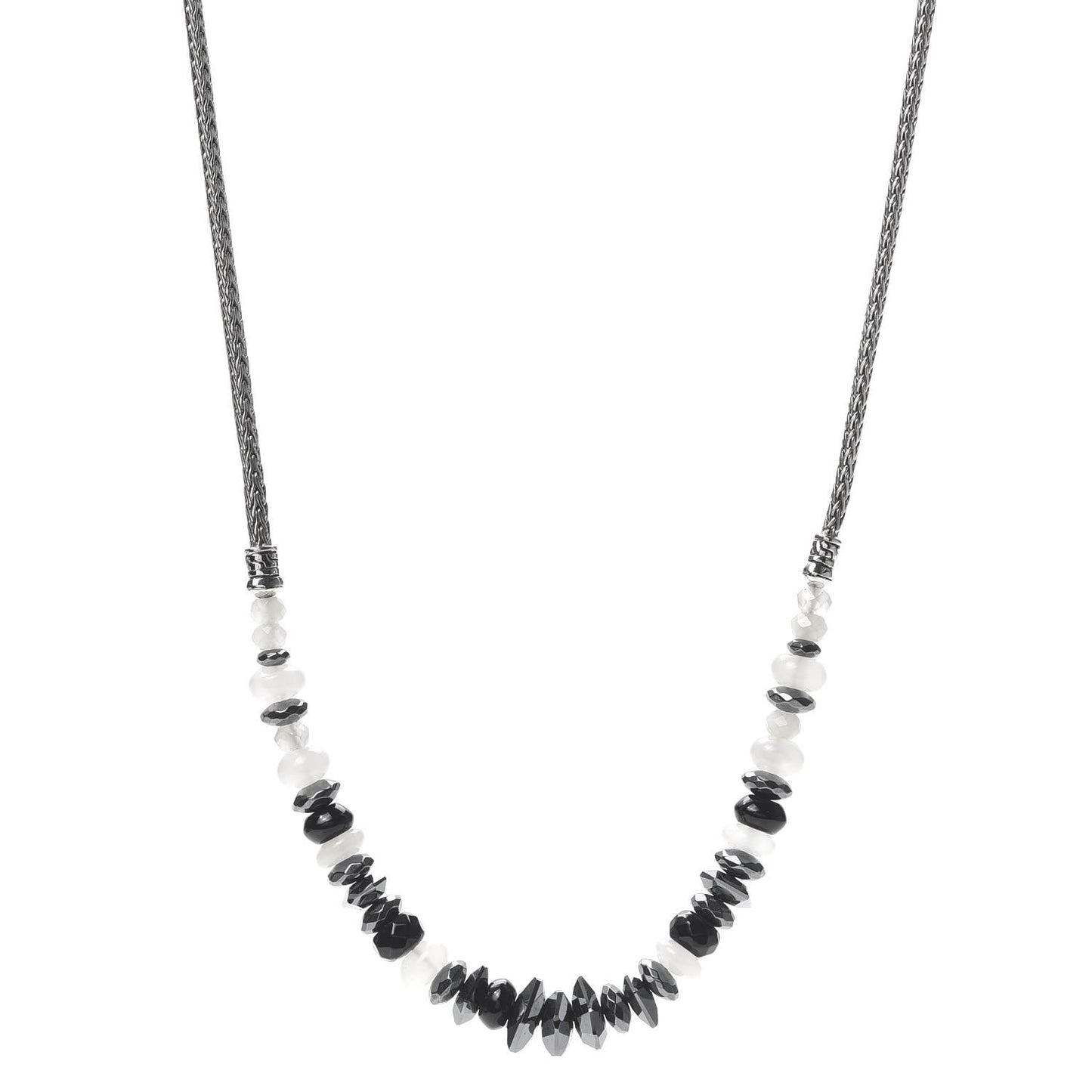 Sterling Silver Hematite Moonstone Black Onyx Classic Chain Necklace