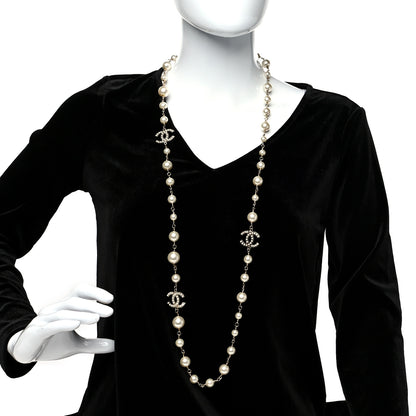 Chanel Crystal Pearl CC Long Necklace Gold 2 of 5