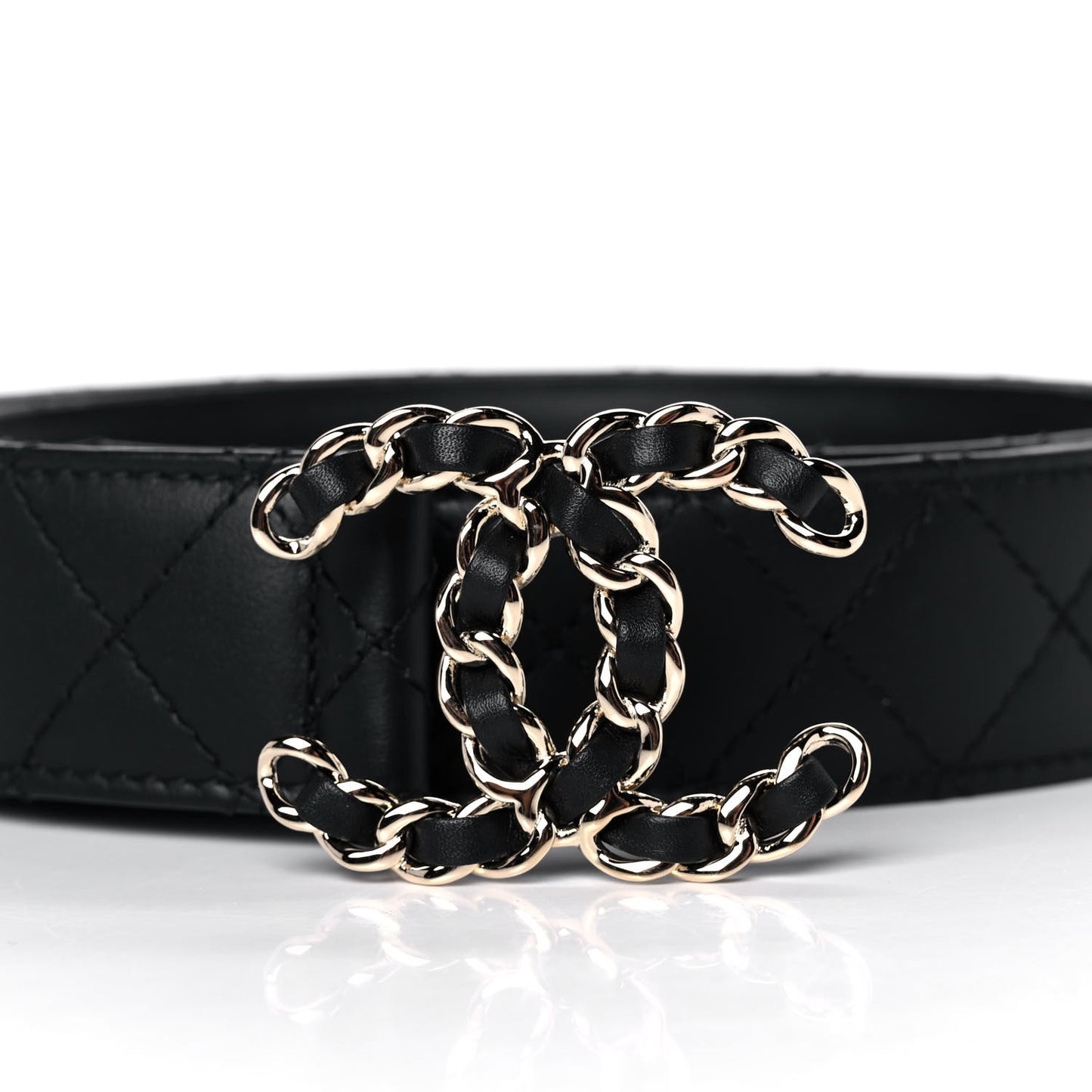 Lambskin Quilted CC Chain Belt 85 34 Black