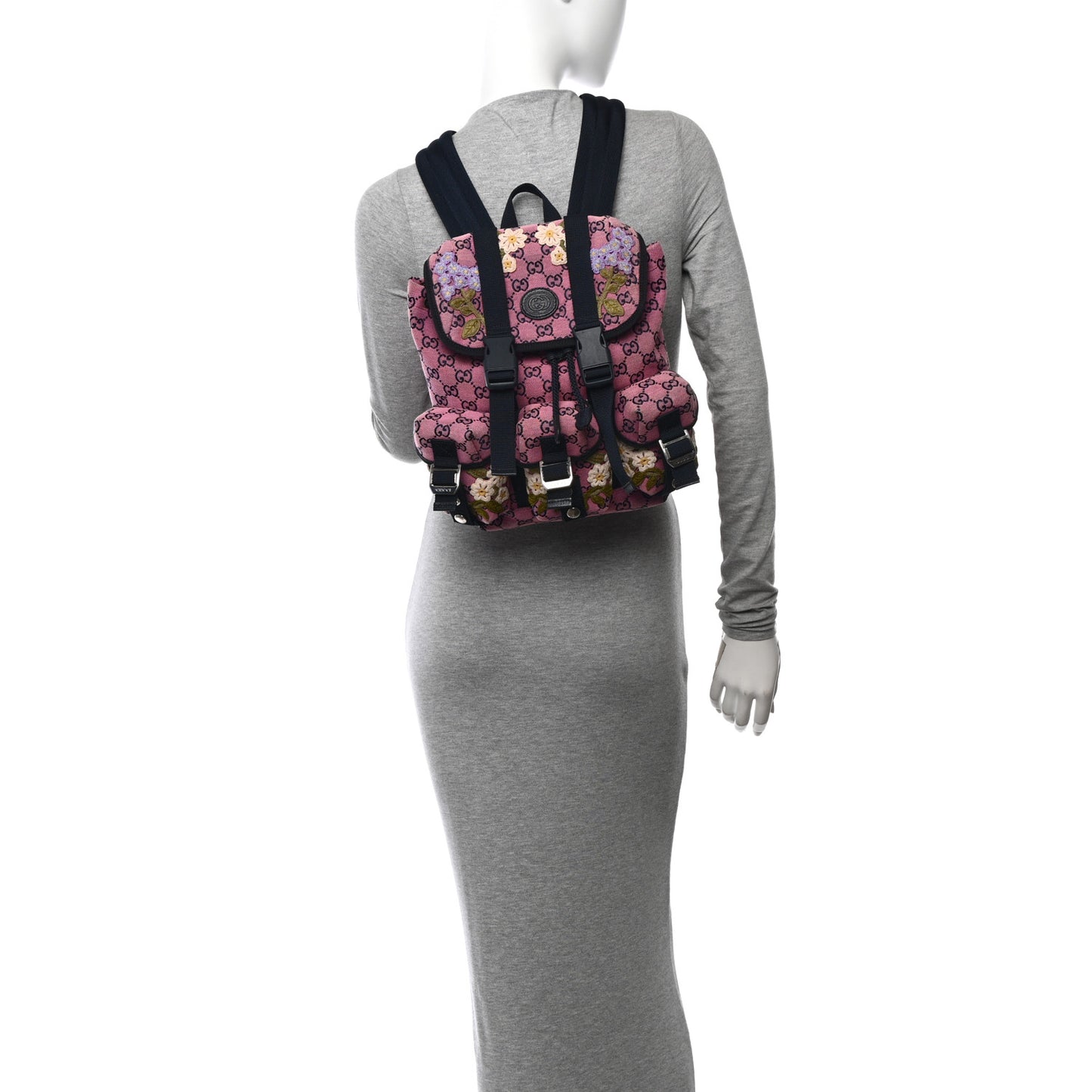 Monogram Multicolor Floral Embroidered Large Retro Interlocking G Three Pocket Backpack Pink Blue Multicolor