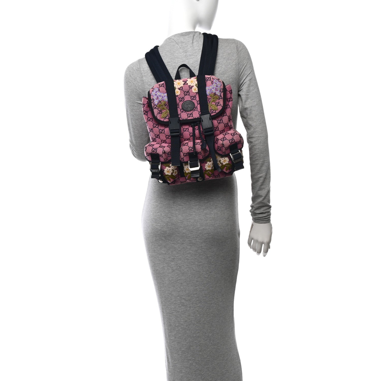 Gucci Monogram Multicolor Floral Embroidered Large Retro Interlocking G Three Pocket Backpack Pink Blue Multicolor 2 of 10