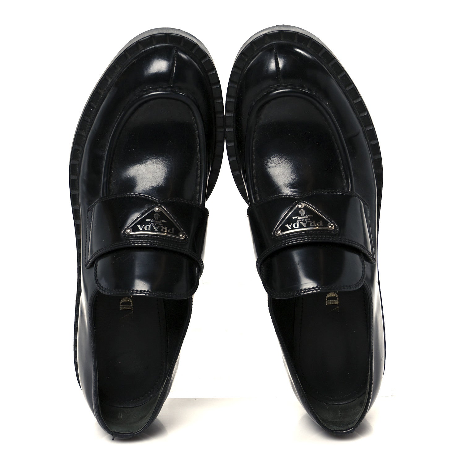 Prada Spazzolato Metal Triangle Logo 50mm Loafers 38.5 Black 2 of 10