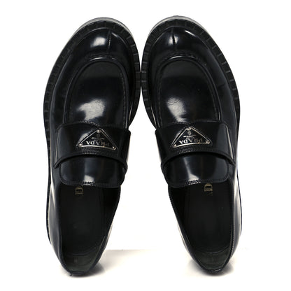 Prada Spazzolato Metal Triangle Logo 50mm Loafers 38.5 Black 2 of 10