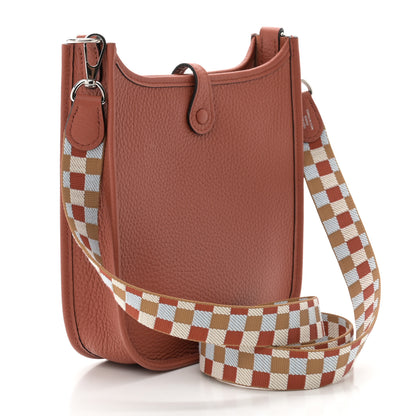 Hermes Taurillon Clemence Maxi Quadrille Evelyne TPM Cuivre Chai Nata Bleu Brume 3 of 10