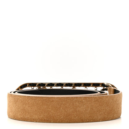 Chanel Suede Lambskin CC Chain Vintage Allure Logo Belt 80 32 Brown 2 of 9